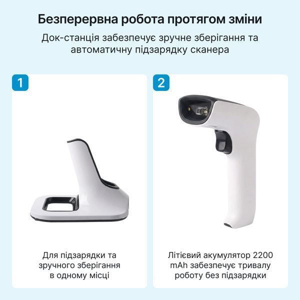 Бездротовий BlueTooth сканер штрих кодів 1D і 2D. Зчитувач штрих-кодів з базою для підзарядки