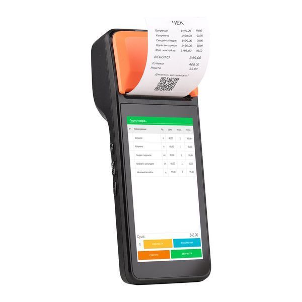 Комплексна мобільна каса &ldquo;Afina&rdquo; 3-в-1: POS-термінал на Android 13 + принтер чеків + сканер штрихкодів. Робота на акумуляторі до 12 годин. Переоцінка